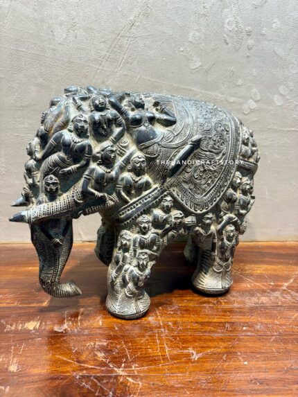 Handcrafted Tribal Brass Elephant – Folk Art Decorative Showpiece
