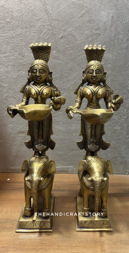Handcrafted Brass Deep Lakshmi on Elephant Set of 2 for Pooja & Home Decor | The Handicraft Story