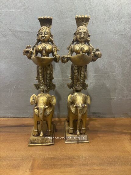 Handcrafted Brass Deep Lakshmi on Elephant Set of 2 for Pooja & Home Decor | The Handicraft Story