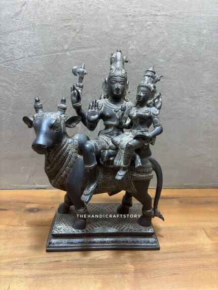 Handcrafted Brass Shiva Parvati Sitting on Nandi Idol for Home & Pooja Decor | The Handicraft Story
